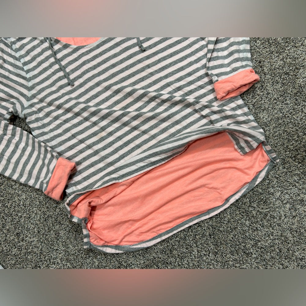 Vintage Gap Striped White, Gray and Choral/Pink Hooded Top - Size L - Picture 6 of 7